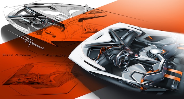 Lamborghini Revuelto Design Skizze Interieur