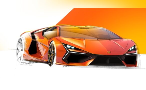 Lamborghini Revuelto Design Skizze orange Front